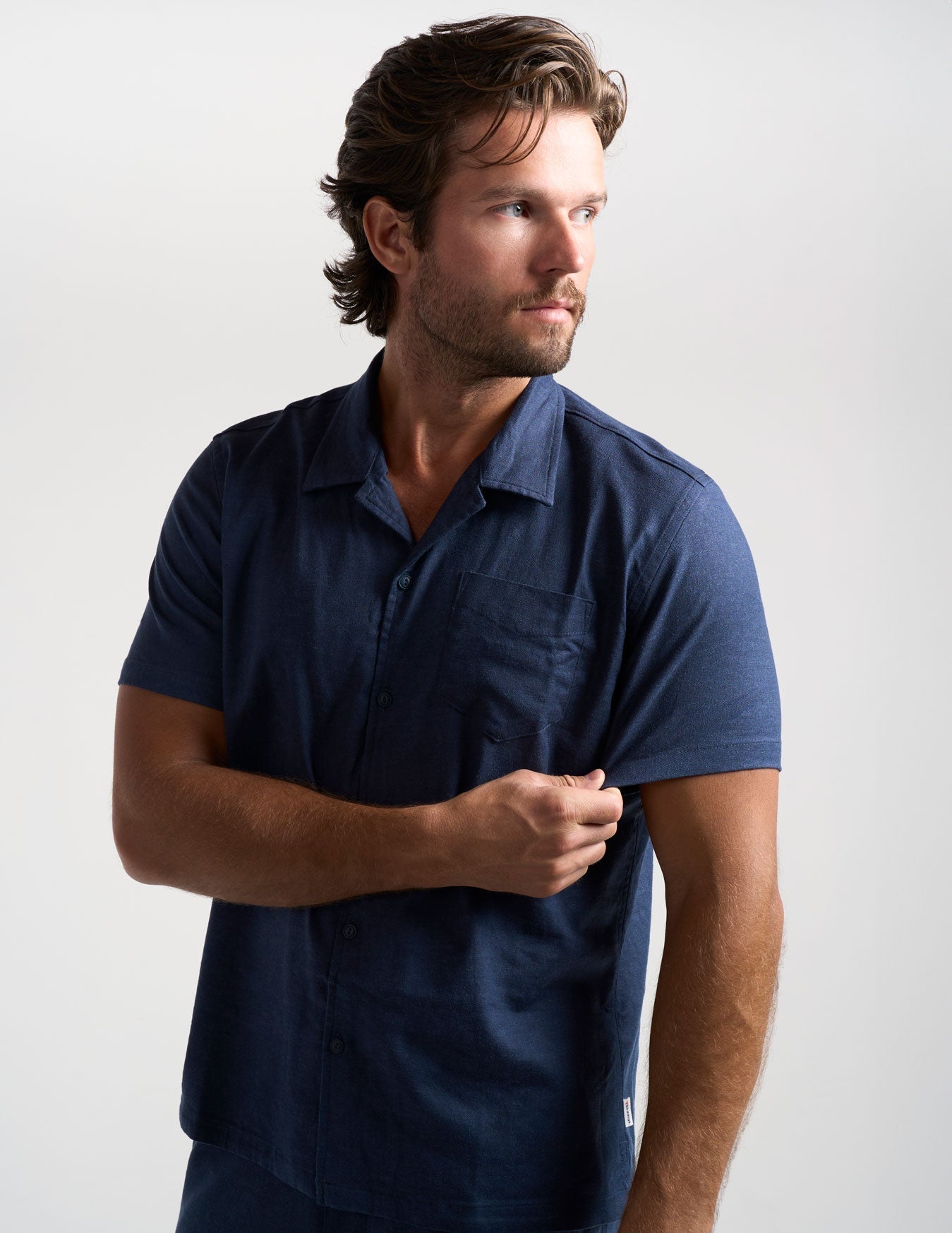 Tech Linen Camp Collar - Navy (The Dockside)